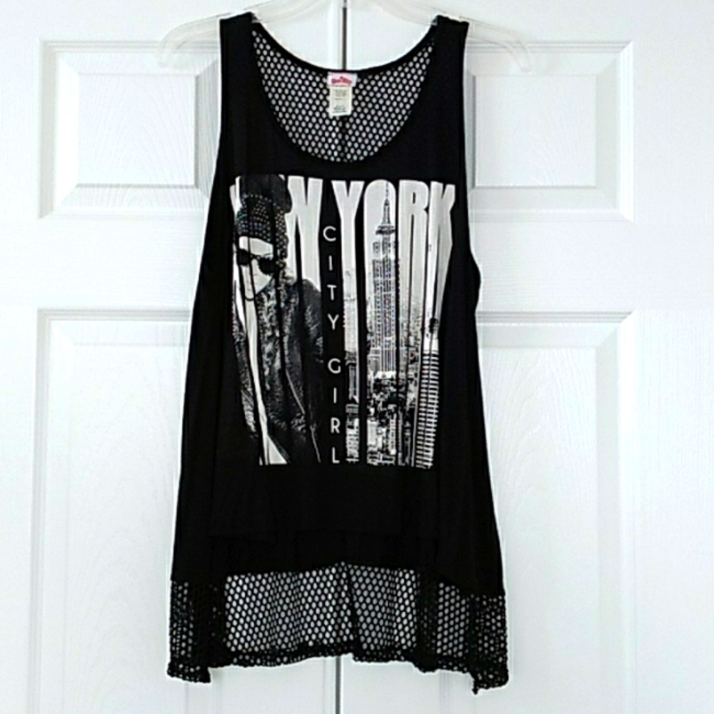 Bling Black New York City Girl Net Tank Top
